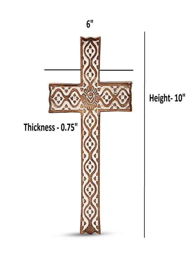 Kimona Cross Mango Wood Decorative Spiritual Art Sculpture Finish Religious Carvings Living Room Home Décor (10" X 6" X 0.75") - Image 2